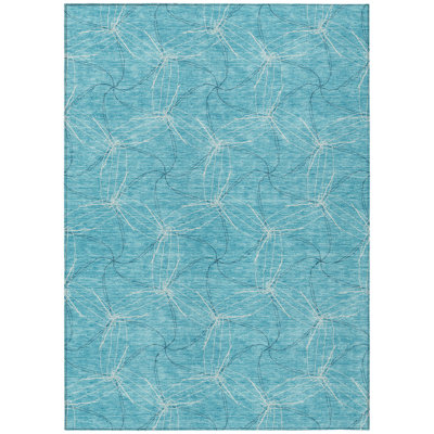 Tapis géométrique lavable intérieur / extérieur 10 pi x 14 pi Aqua