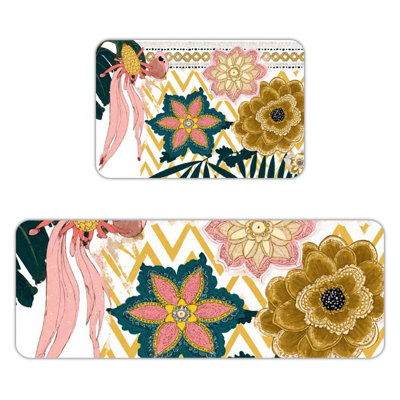 Ensemble de 2 tapis de cuisine à motif floral tropical