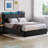 Full Size Lift Up Storage Bed with LED Lights, Upholstered Velvet Bed Frame with Storage Headboard & Charging Station, Metal Platform Bed, No Box Spring Needed, Solid Wooden Slats, Black-1519049053-1519049052