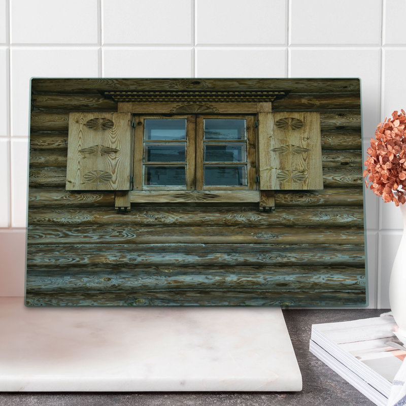 Ambesonne Rustic Cutting Board Large Size Wooden Cottage Shutter Brown Beige