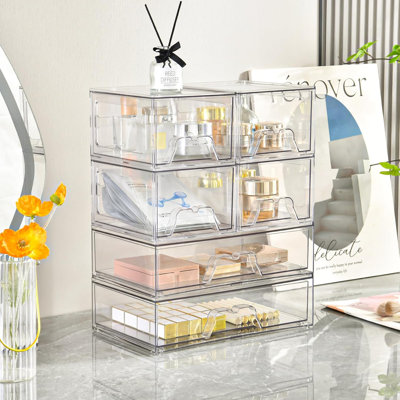 Rangement de meuble-lavabo 4 tiroirs empilable transparent pour rangement de salle de bain / bureau / cuisine