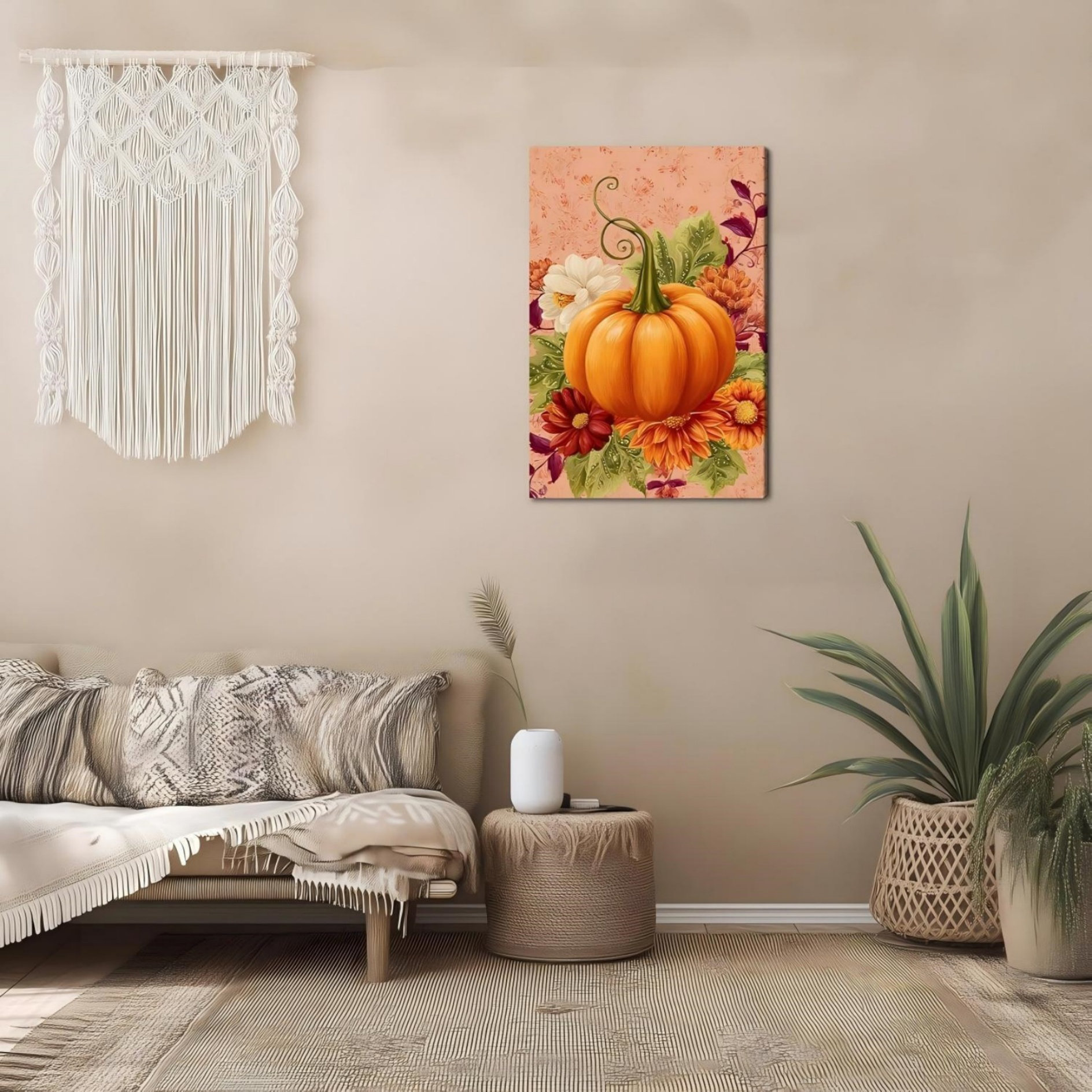 Alexnagavist Yellow Pumpkin And Flower Unframed Canvas Wall Art 24" X ...