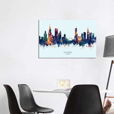 Chicago Illinois Skyline Blue Orange by Michael Tompsett - 1 Piece Wrapped Canvas Wall Art