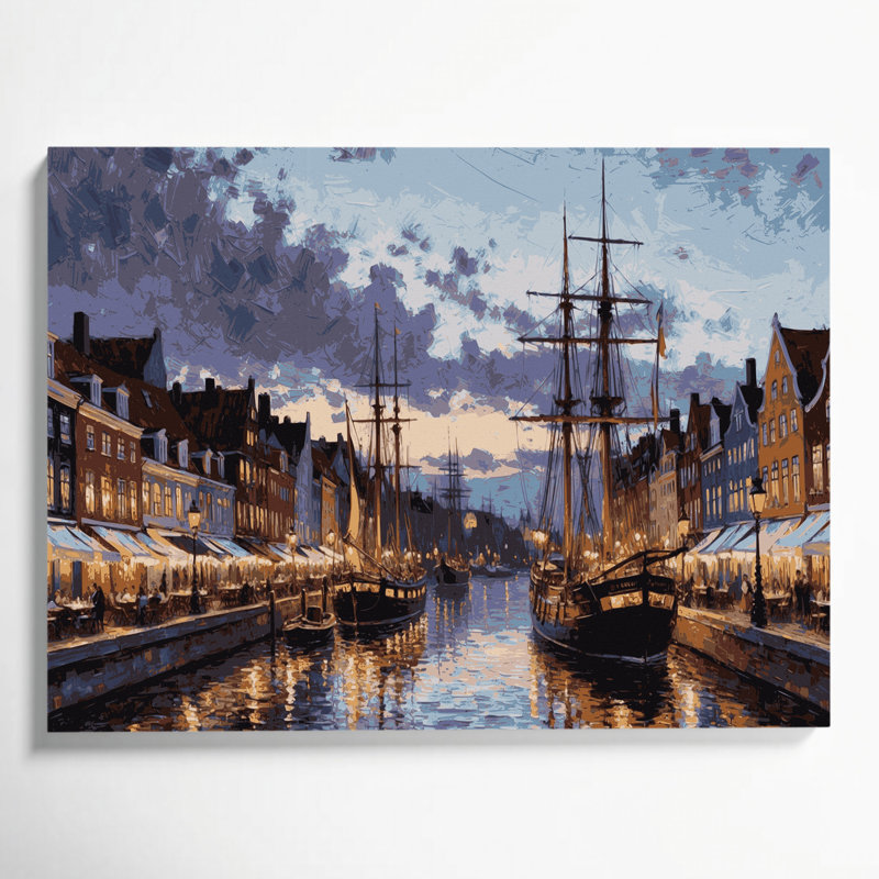 Art mural sur toile noir avec villes de Copenhague, Danemark, H 11 po x l 14 po