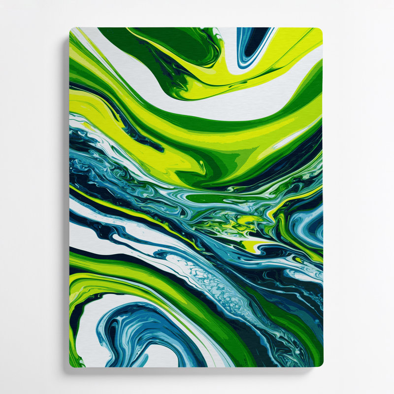 Abstrait art fluide en métal vert 42, H 16 po x l 20 po