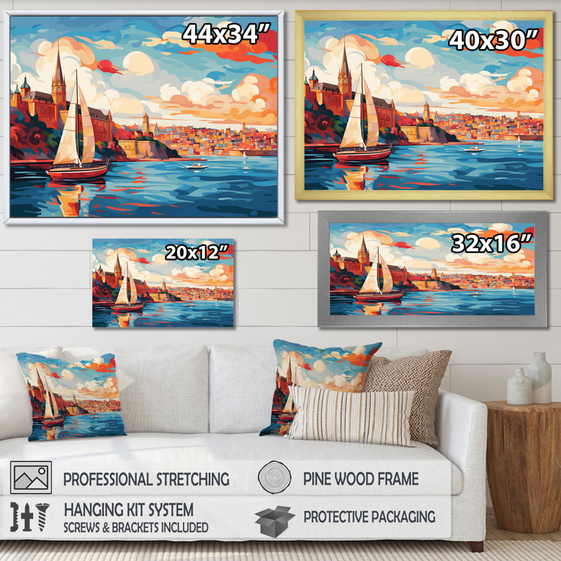 Sydney Harbour, coucher de soleil, côtes III - art mural côtier paysage portuaire, Cadre flottant doré