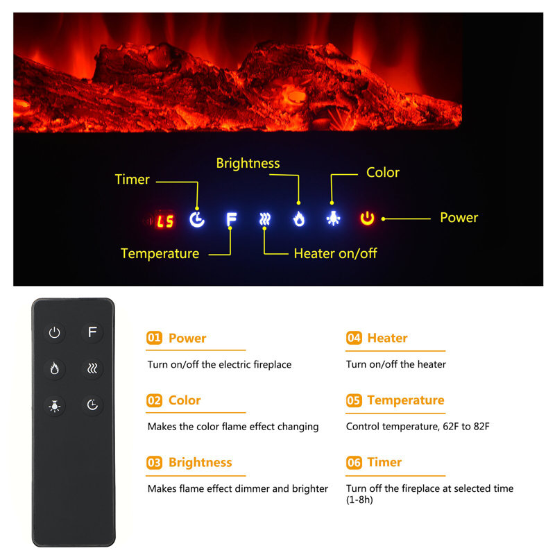 Eulala 17 Stories Black Electric Fireplace with 5000 BTU, 43cm H x 102cm W x 14cm D