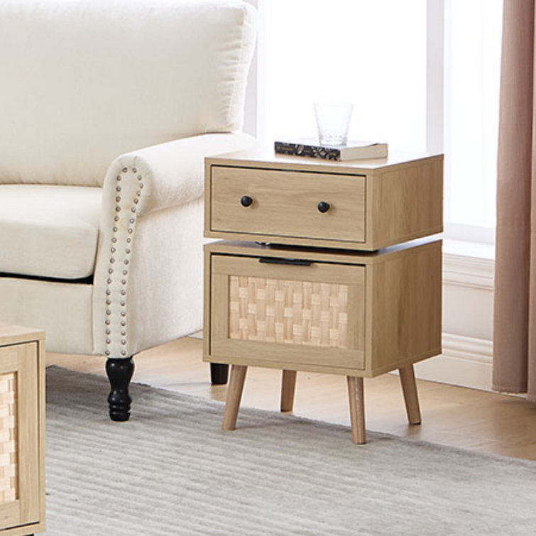 Cirilla Oak 360° Swivel Nightstand Bedside Table With Rotating Storage