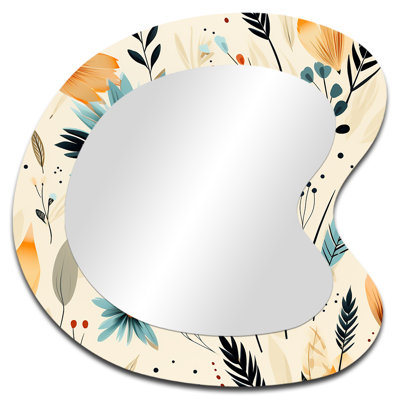 Parsai Tribal Oasis Boho Pattern - Boho Unique Shape Unique Wall Mirror Decor, Beige Freeform Large Mirror, Printed Metal Art