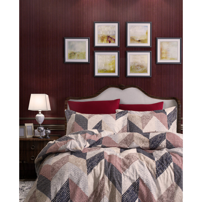 Ensemble de housse de courtepointe simple Premium Ranforce, 100% coton, crème et brun | Housse de couette 63 x 87, drap plat 63 x 94, taie d'oreiller 20 x 28 | 145 fils, lavable à la machine, conception élégante avec fermeture à boutons