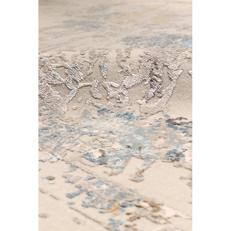 Hand Knotted Abstract Area Rug in Beige, Rectangle 9' x 12'