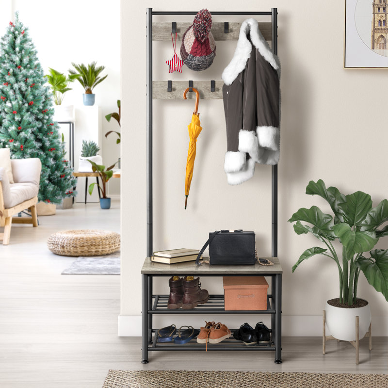 Kinston Hall Tree 28.5'' Wide with Bench and Shoe Storage, Gray