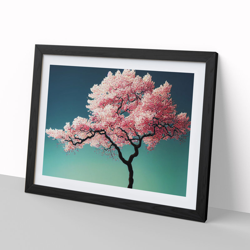 XH1022-9552X Vibrant Cherry Blossom Tree - Single Picture Frame Print, Black, 46cm H x 64cm W x 2cm D