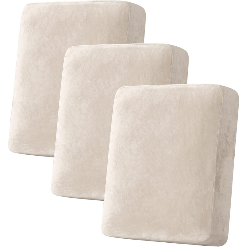 Ensemble de housse de coussin en velours ivoire - housse extensible en peluche 3 pièces pour coussins de siège, de chaise et de causeuse