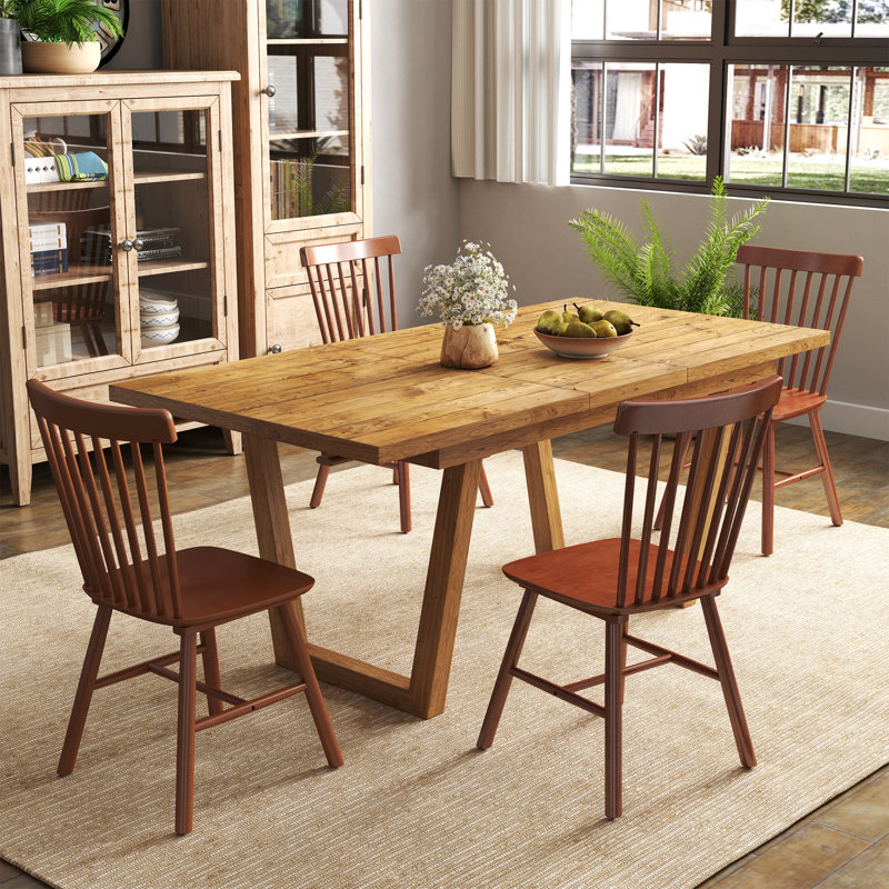 Ensemble de table de salle à manger en bois massif, table de salle à manger extensible Farmhouse et chaise Windsor pour salle à manger / cuisine
