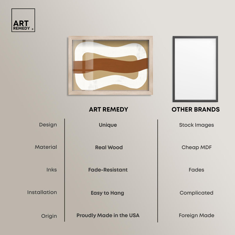 «Minimal Wavy I Shadowbox Print Boho» par Art Remedy, H 11 po x l 16 po, Crème, crème
