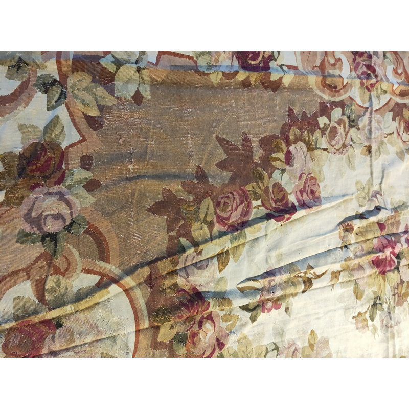 Antique Aubusson French Floral, Medallion Flat Weave Rug
