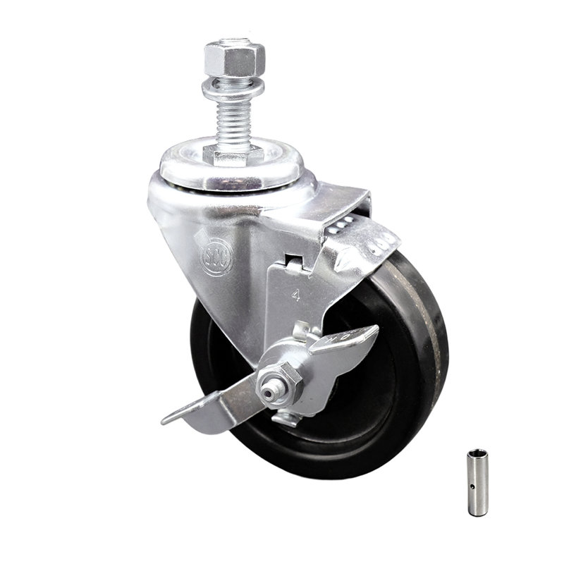 Roulettes pivotantes à tige filetée en acier inoxydable de 4 po avec roues pivotantes de 12 mm et frein SCC