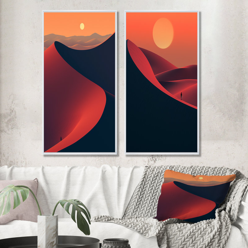 Sunrise Horizon, désert sur Mars, planète I - ensemble de 2 impressions sur toile désert, Cadre blanc, H 28 po x l 25 po