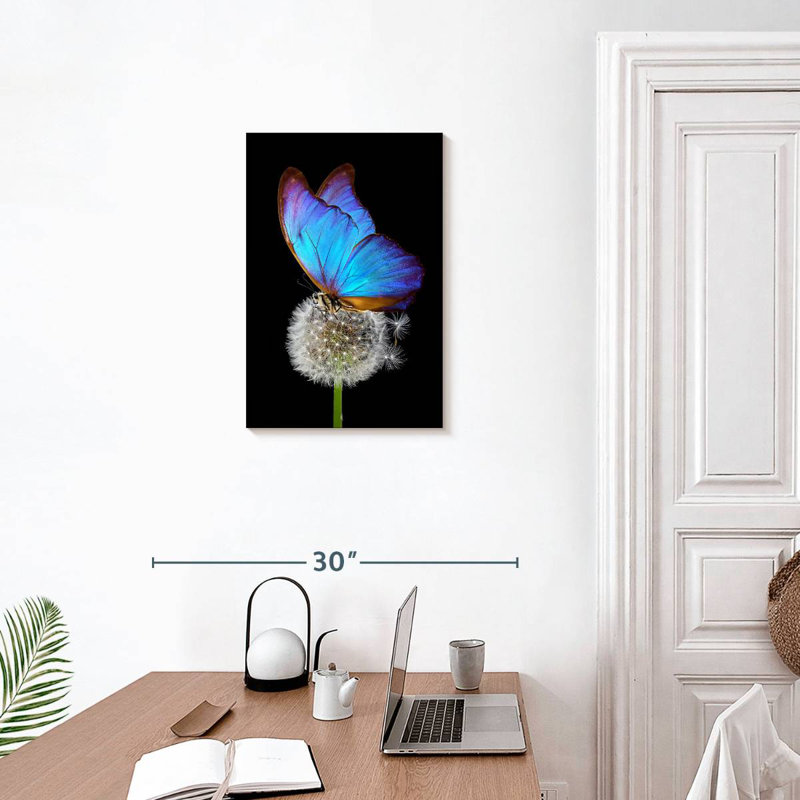 Brampt Blue Morpho On Dandelion, 24" H x 16" W