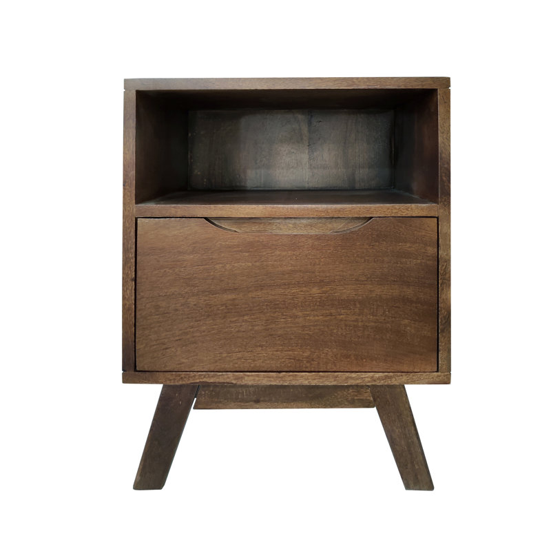 Crowell 40cm W Solid Wood Bedside Table, Walnut