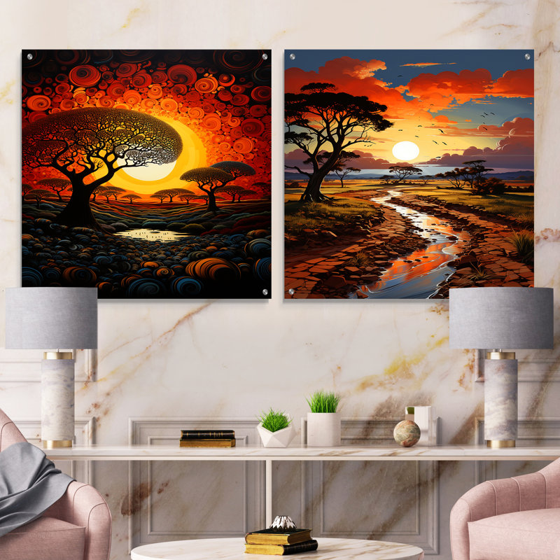 Baobab arbre coucher de soleil Reverie, H 16 po x l 33 po