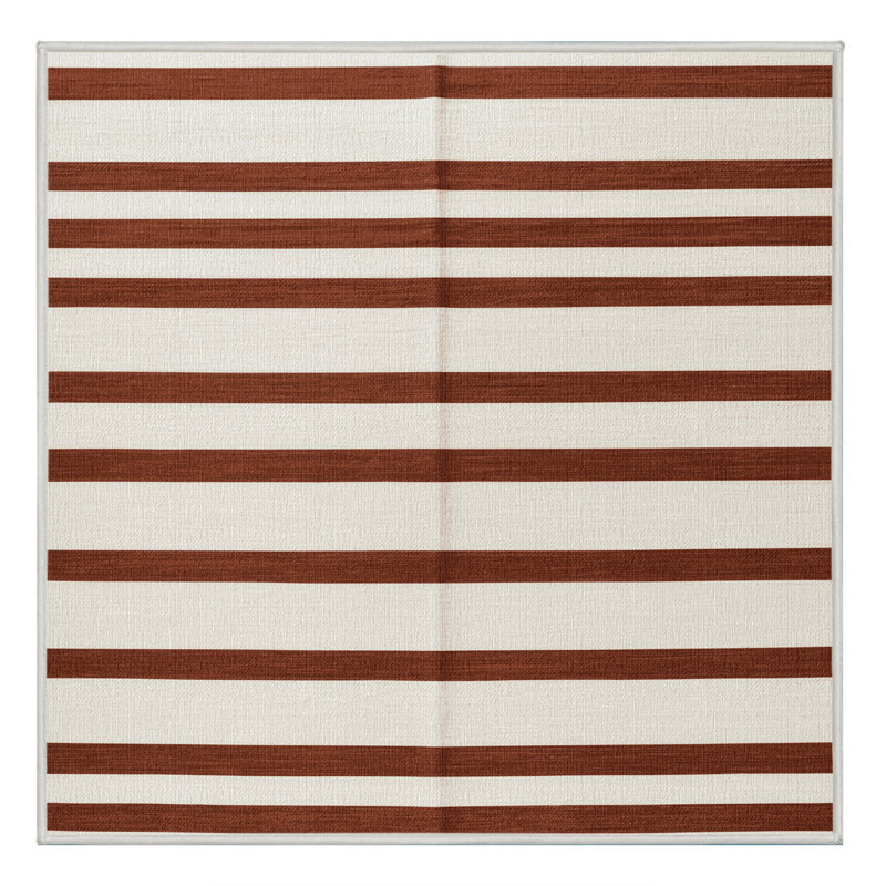 Tapis beige à rayures horizontales lavable à la machine, Carré 7 pi