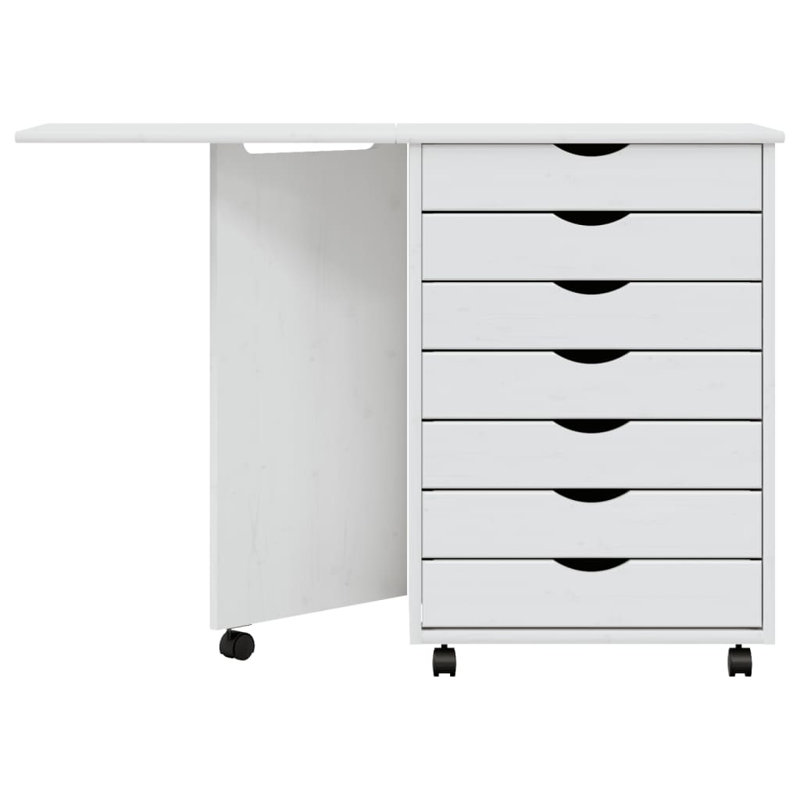 Commode à 7 tiroirs avec bureau et roulettes en bois de pin massif de 41,5 po x 29,4 po Jennoustia Moss, Blanc