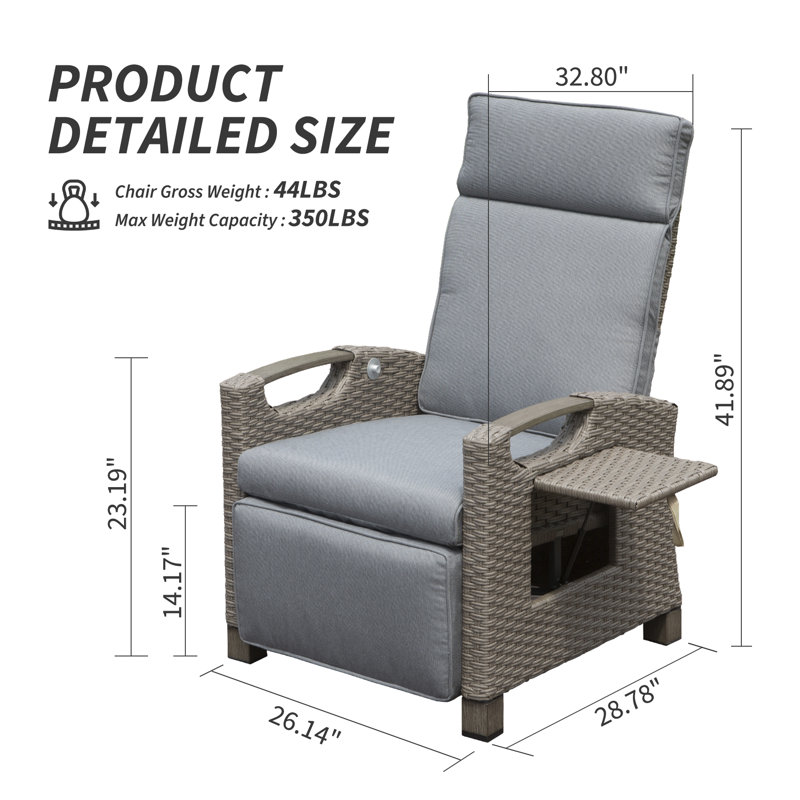 Chaise de patio inclinable avec coussins, Gris