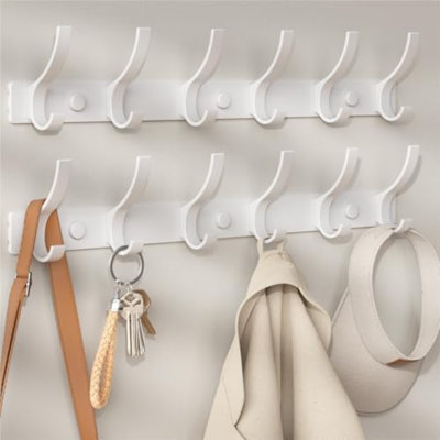 Porte-manteau mural, crochets muraux, crochets pour suspendre les vêtements, porte-chapeaux mural, cintre à 12 crochets, crochets pour serviettes de salle de bain (paquet de 2, blanc)
