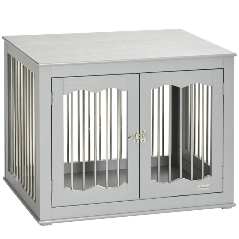 Longoria Dog Crate End Table with Three Doors for Medium Pets Grey