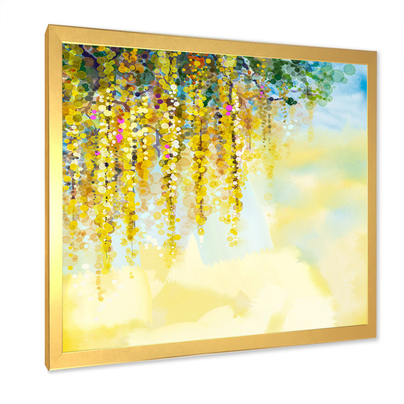 Printemps, fleurs de glycine jaunes printanières, reproduction d'art sur toile, H 30 po x l 30 po x P 1 po, Cadre doré
