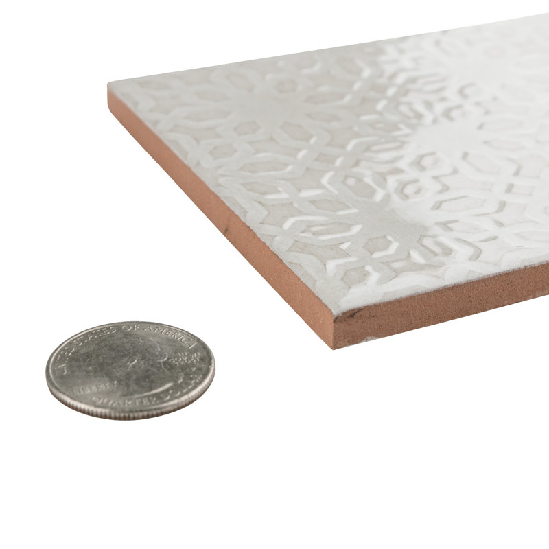 Camden 8" x 4" Ceramic Patterned Subway Tile, Antique Bianco