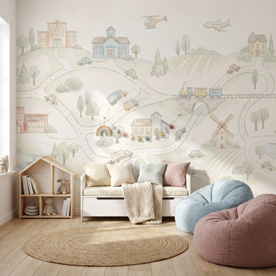 Papier peint paysage Illustration villageoise