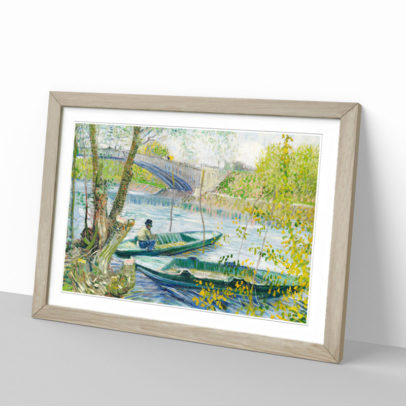 Fishing in Spring by Vincent Van Gogh - Picture Frame Painting, Oak Framed, 27cm H x 36cm W x 2cm D