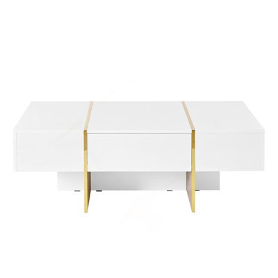 Modern Multi-Storage Rectangle Sofa Table with Golden Wood