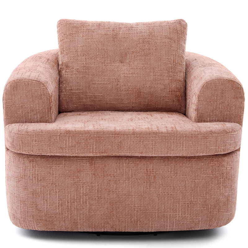 Upholstered Swivel Barrel Chair, Pink Chenille, 1