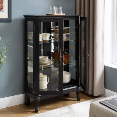 Vitrine lumineuse avec portes en verre trempé et tablettes réglables