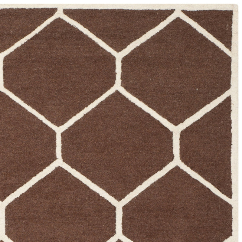 Handmade Dark Brown and Ivory Wool Geometric Area Rug