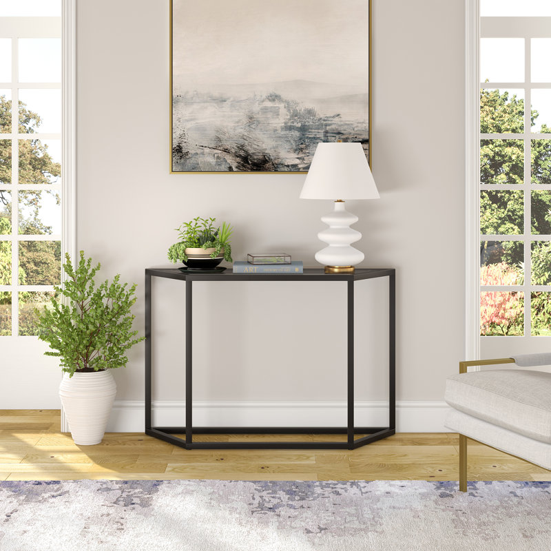 Glass Top Console Table, Blackened Bronze, 73.66 H x 111.76 W x 30.48 D cm