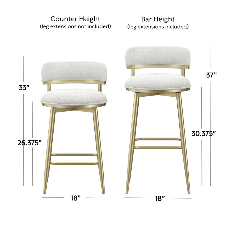 Metal And Upholstered Swivel Adjustable Height Stool, Champagne Gold With Ivory Fabric