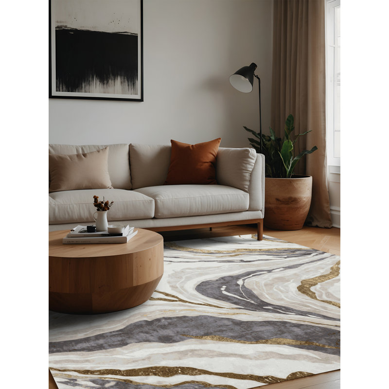 Machine Washable Gray Area Rug, Square 7'