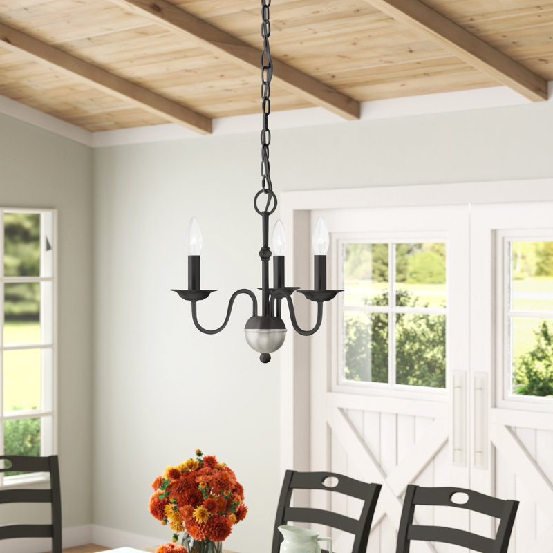 Lustre classique / traditionnel à 3 lumières de style bougie Seiling, Noir avec décoration nickel brossé