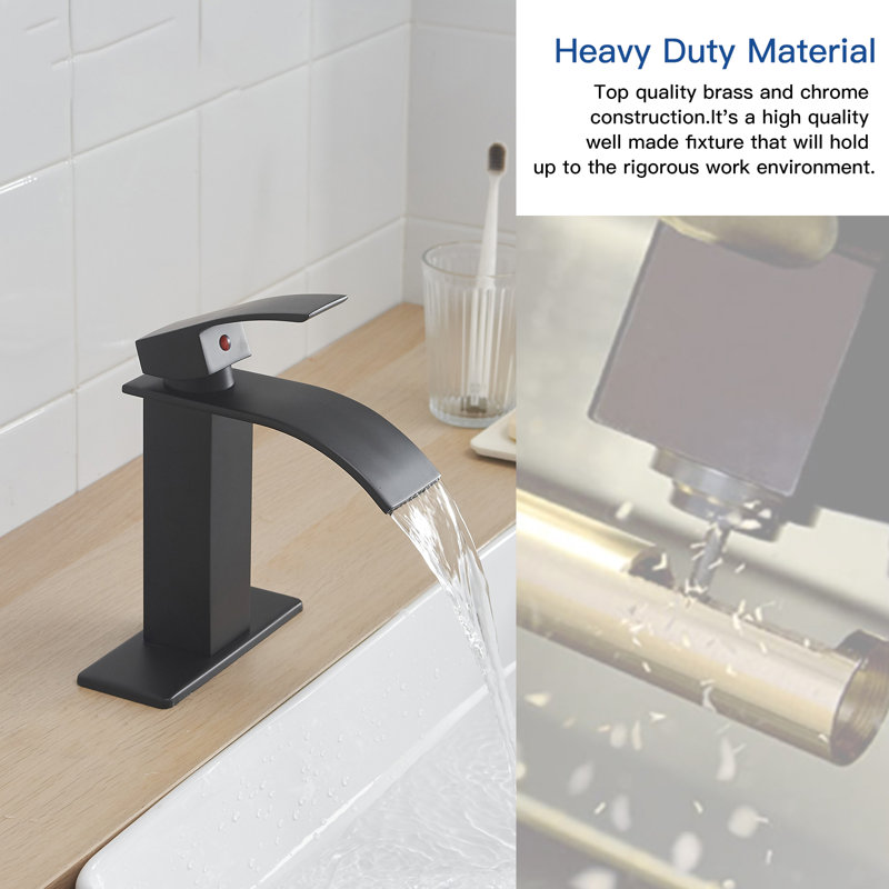 Waterfall Low-Arc Single Hole Bathroom Faucet, Matte Black