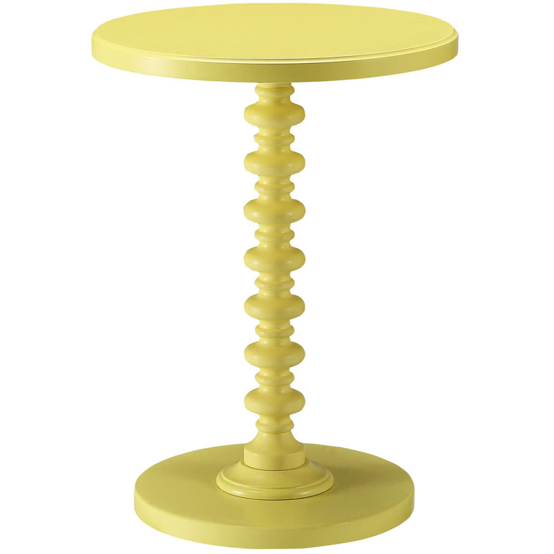 Table d'appoint ronde jaune avec piédestal en bois massif pour économiser de l'espace