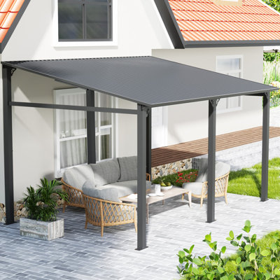 Outdoor Lean-to Gazebo with Sloping Galvanized Steel Roof