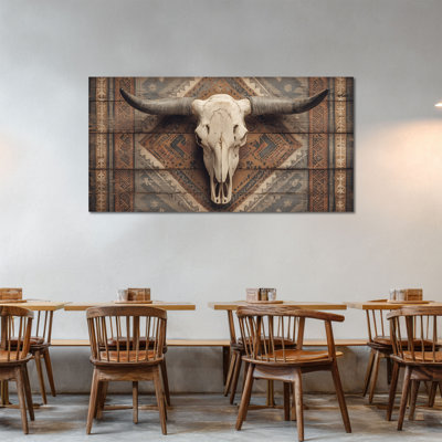  Très grand taureau crâne sur toile, impression de longhorn occidental, décor amérindien, crâne de vache rustique, image de tons de terre sereins pour ferme salon chambre bureau 24 x 47