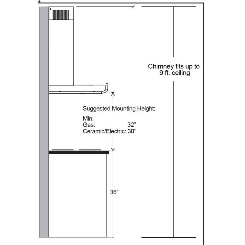 Cyclone 36" Stainless Steel 550 CFM Ducted (Vented) Wall Range Hood with Mesh Filter