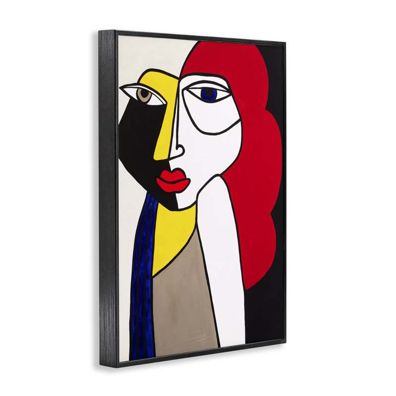  Portrait cubiste de femme, estampe numérique par Ruth Fromstein, H 18 po x l 12 po, Giclée encadrée noir minuit