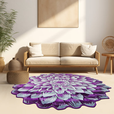 Tapis rond à motif floral mauve